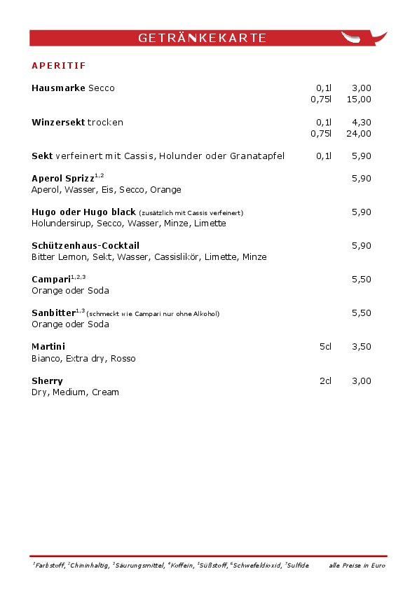 Die Getränkekarte vom Restaurant Forschner's im Schützenhaus als PDF